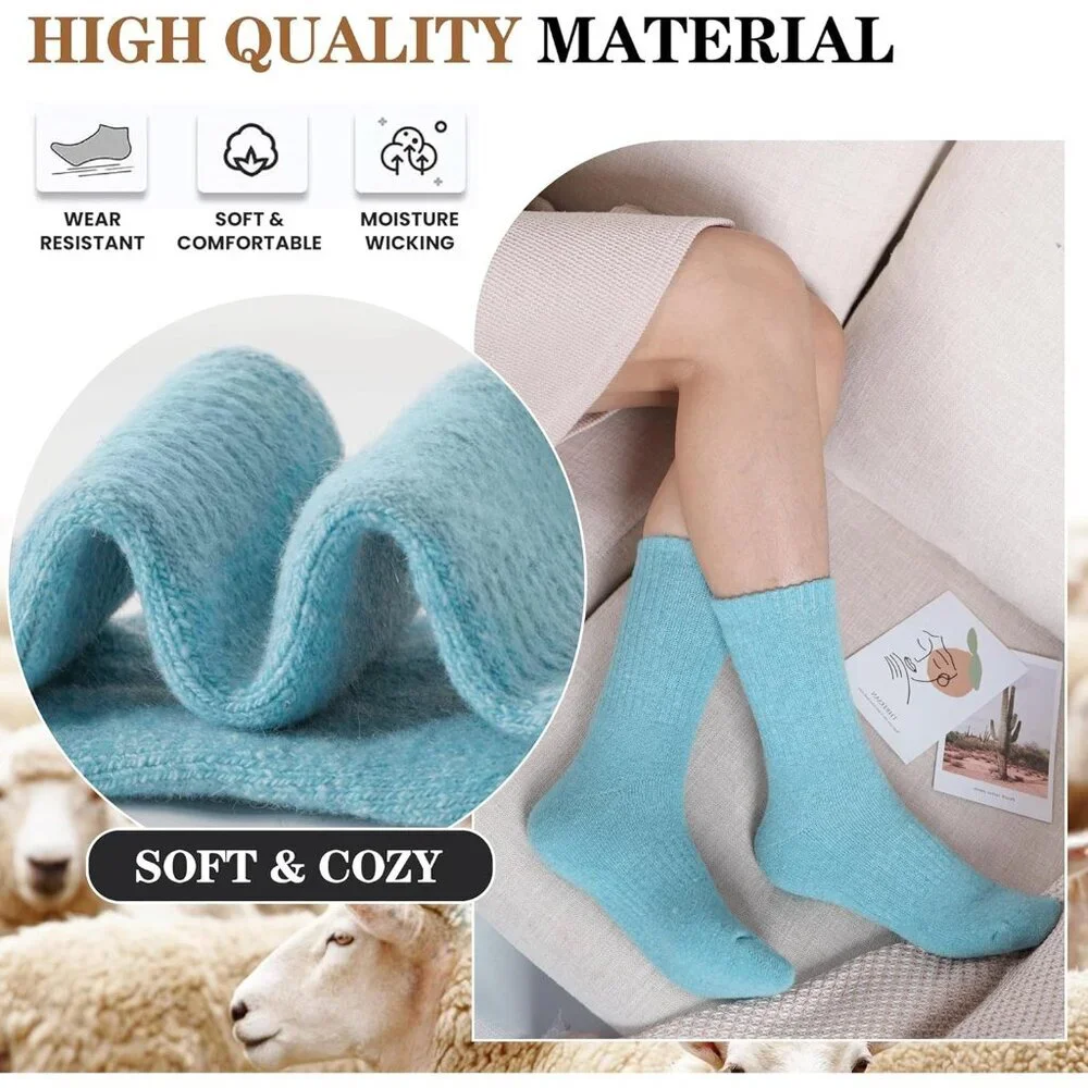 Women Merino Wool Color Series Sock 5 Pairs Warm Thick Crew Winter Boot Socks - Picture 4 of 6